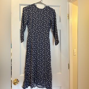 Navy floral midi length dress